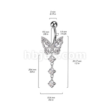 316L Surgical Steel 316L Surgical Steel CZ Butterfly With 3 Round CZ... - Image 5