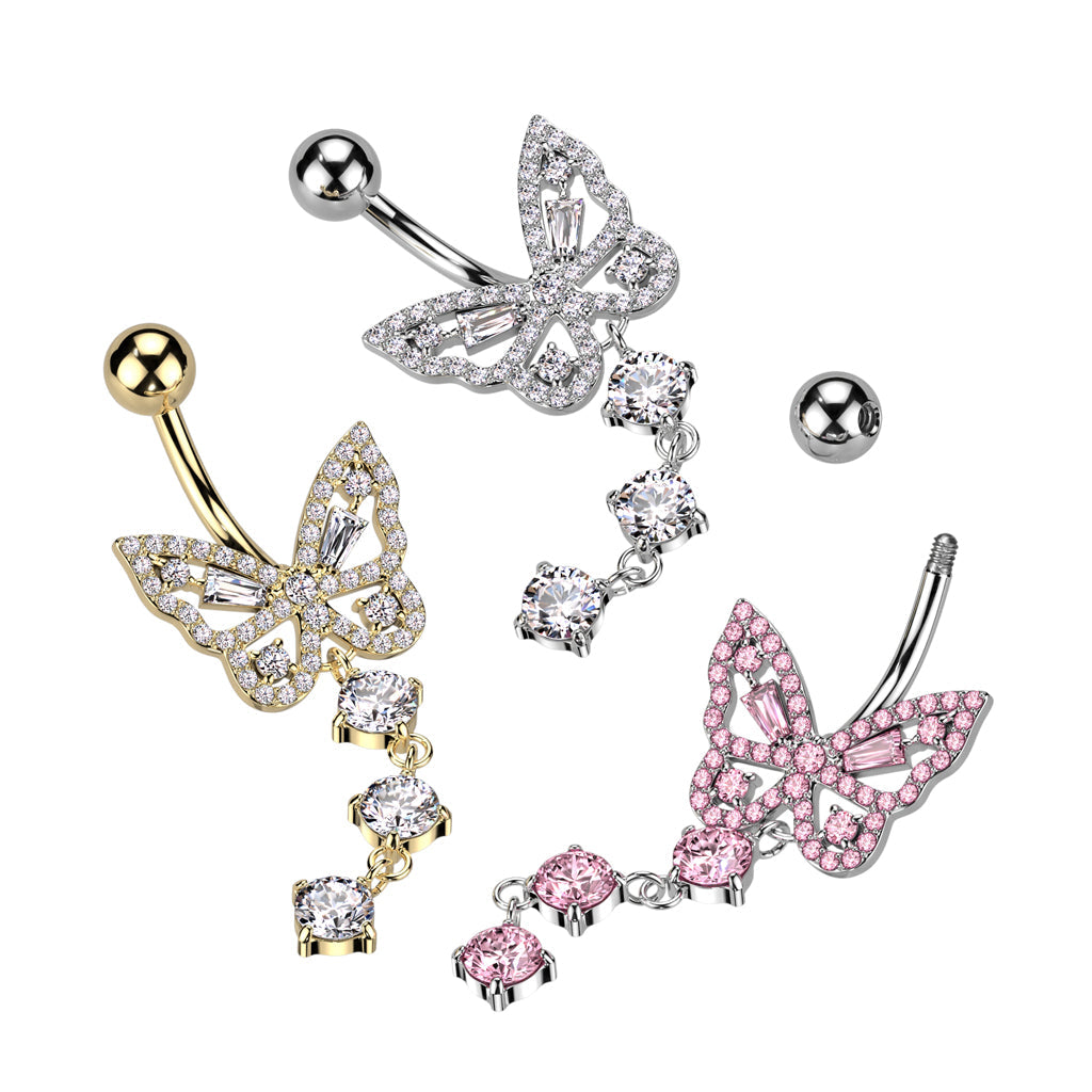 316L Surgical Steel 316L Surgical Steel CZ Butterfly With 3 Round CZ...
