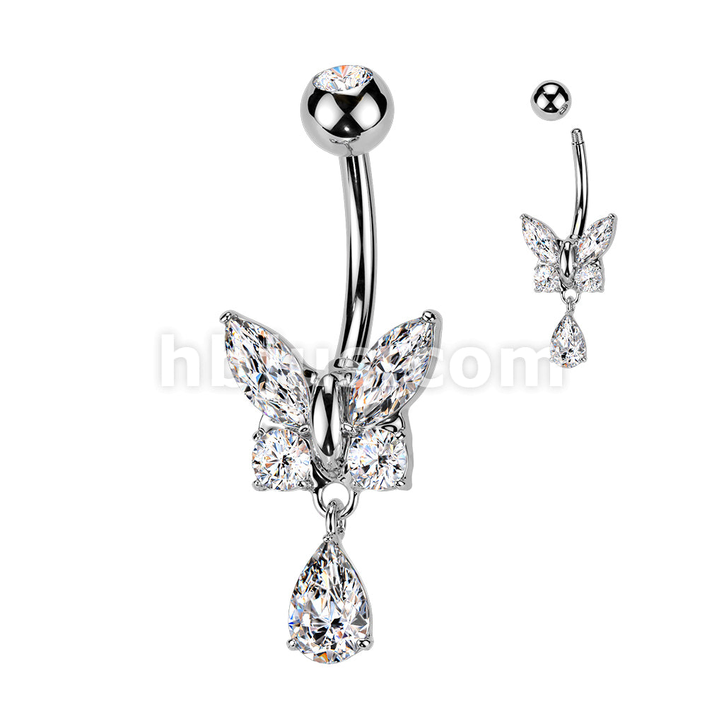 316L Surgical Steel 316L Surgical Steel CZ Butterfly With Teardrop CZ... - Image 3
