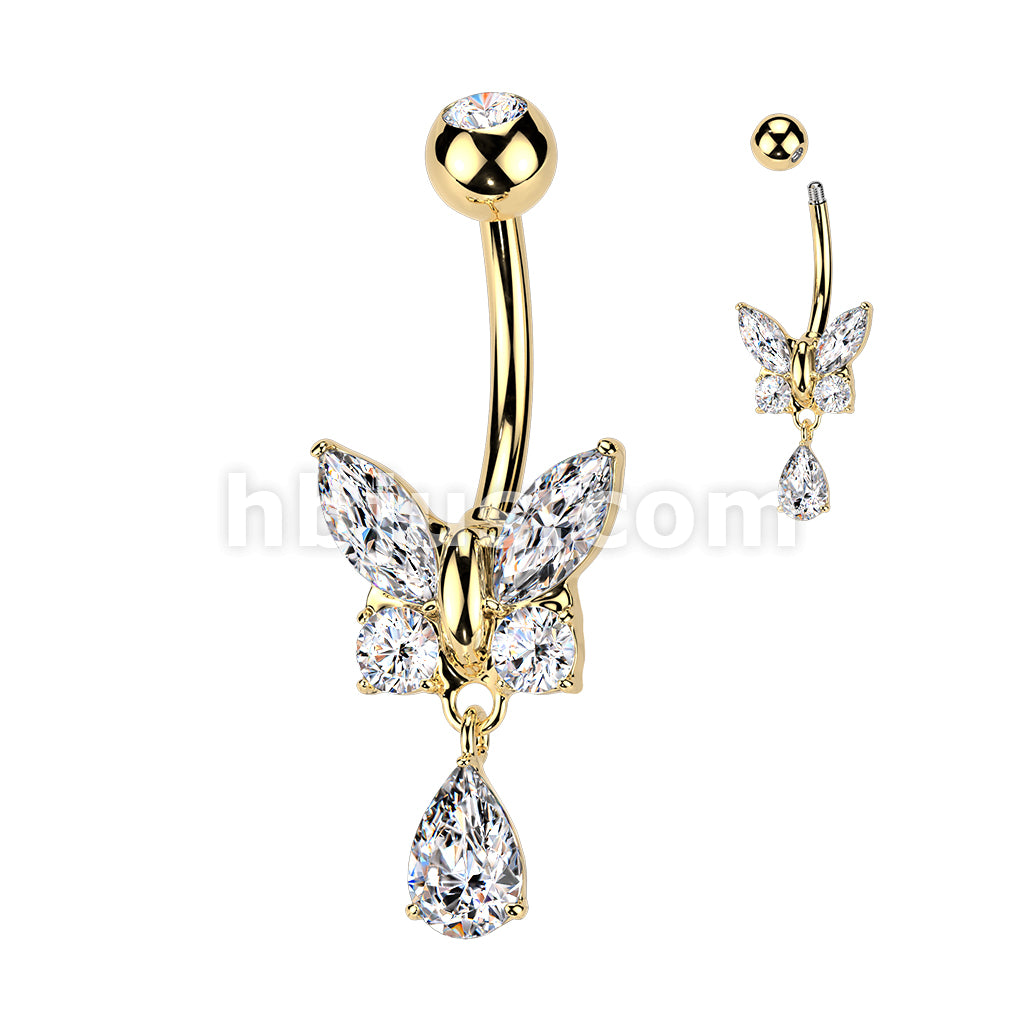 316L Surgical Steel 316L Surgical Steel CZ Butterfly With Teardrop CZ... - Image 4