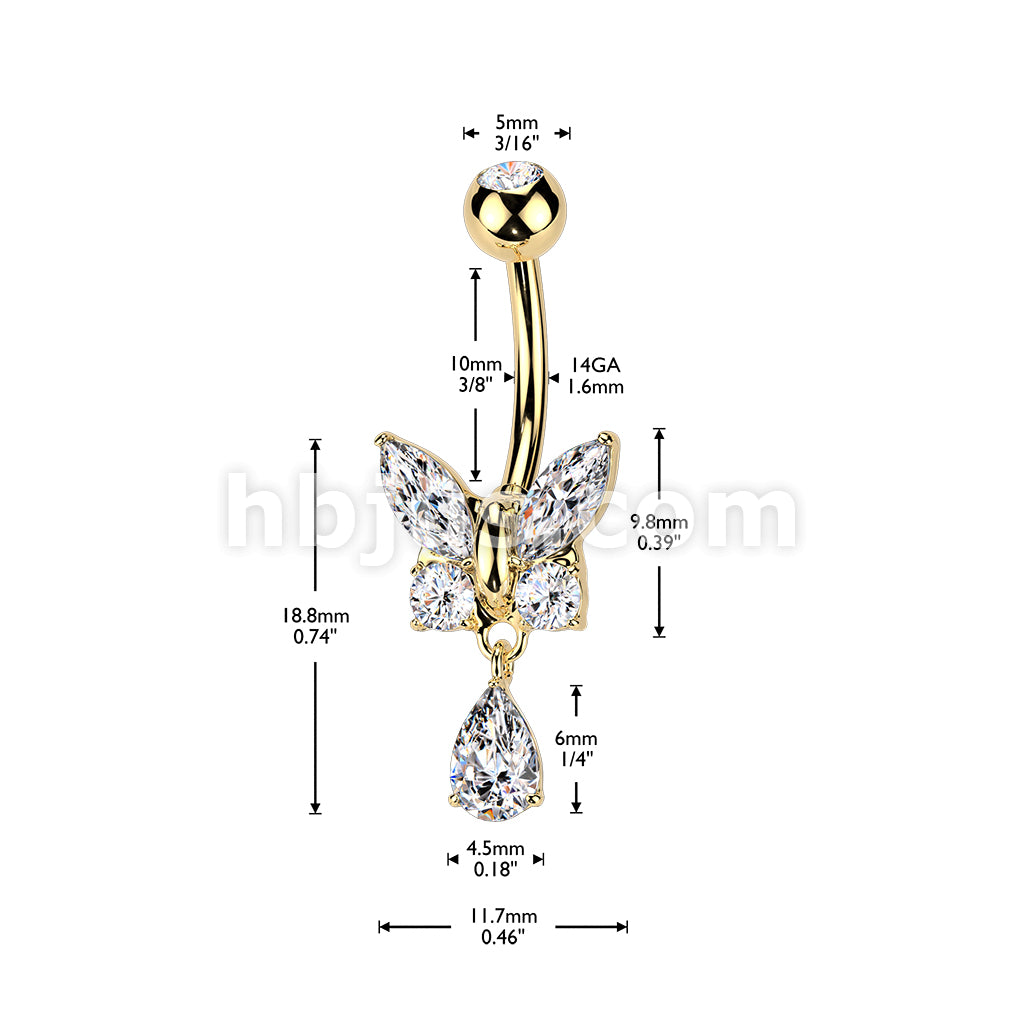 316L Surgical Steel 316L Surgical Steel CZ Butterfly With Teardrop CZ... - Image 7