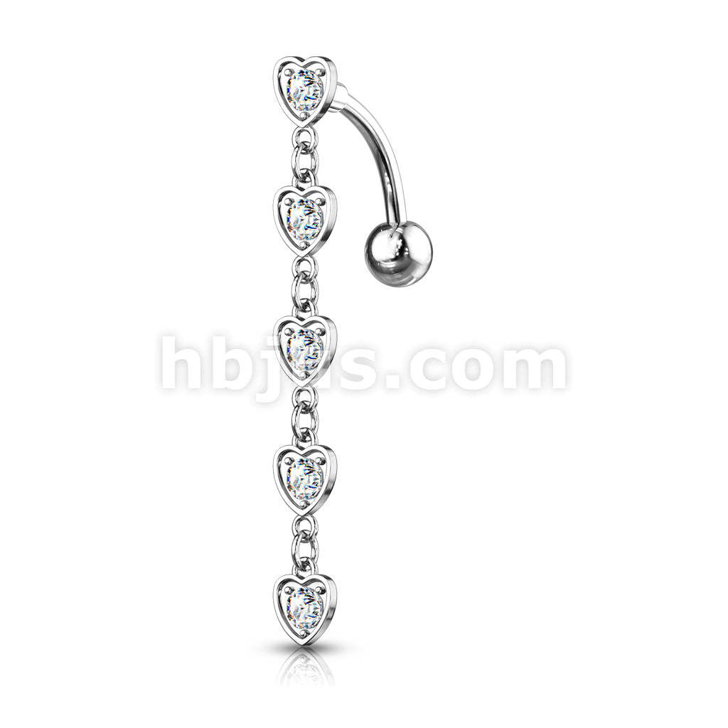 316L Surgical Steel 316L Surgical Steel 5 Crystal Set Center Hearts... - Image 3