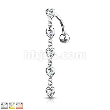 316L Surgical Steel 316L Surgical Steel 5 Crystal Set Center Hearts... - Image 2