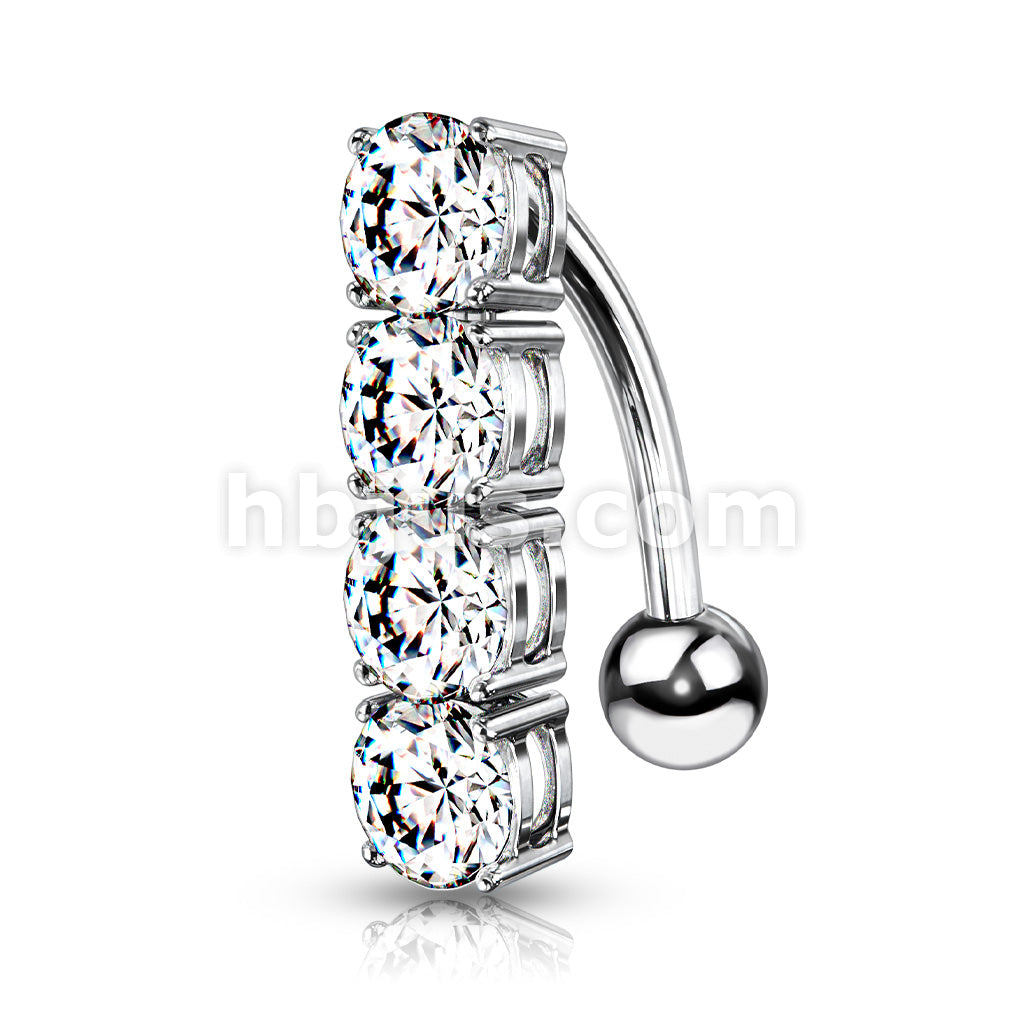 316L Surgical Steel 316L Surgical Steel 4-Gems Top Drop Belly Button Ring - Image 2