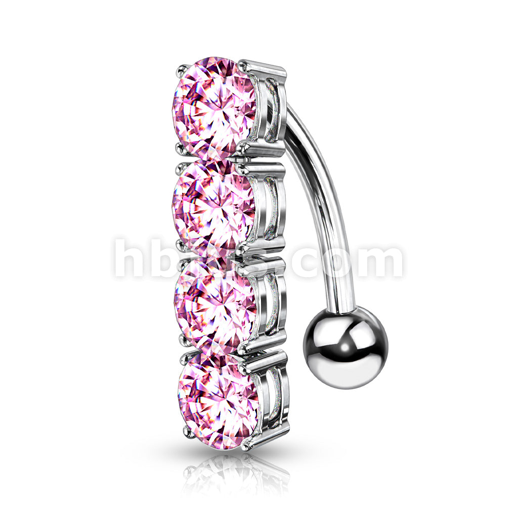 316L Surgical Steel 316L Surgical Steel 4-Gems Top Drop Belly Button Ring - Image 3