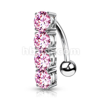 316L Surgical Steel 316L Surgical Steel 4-Gems Top Drop Belly Button Ring - Image 3