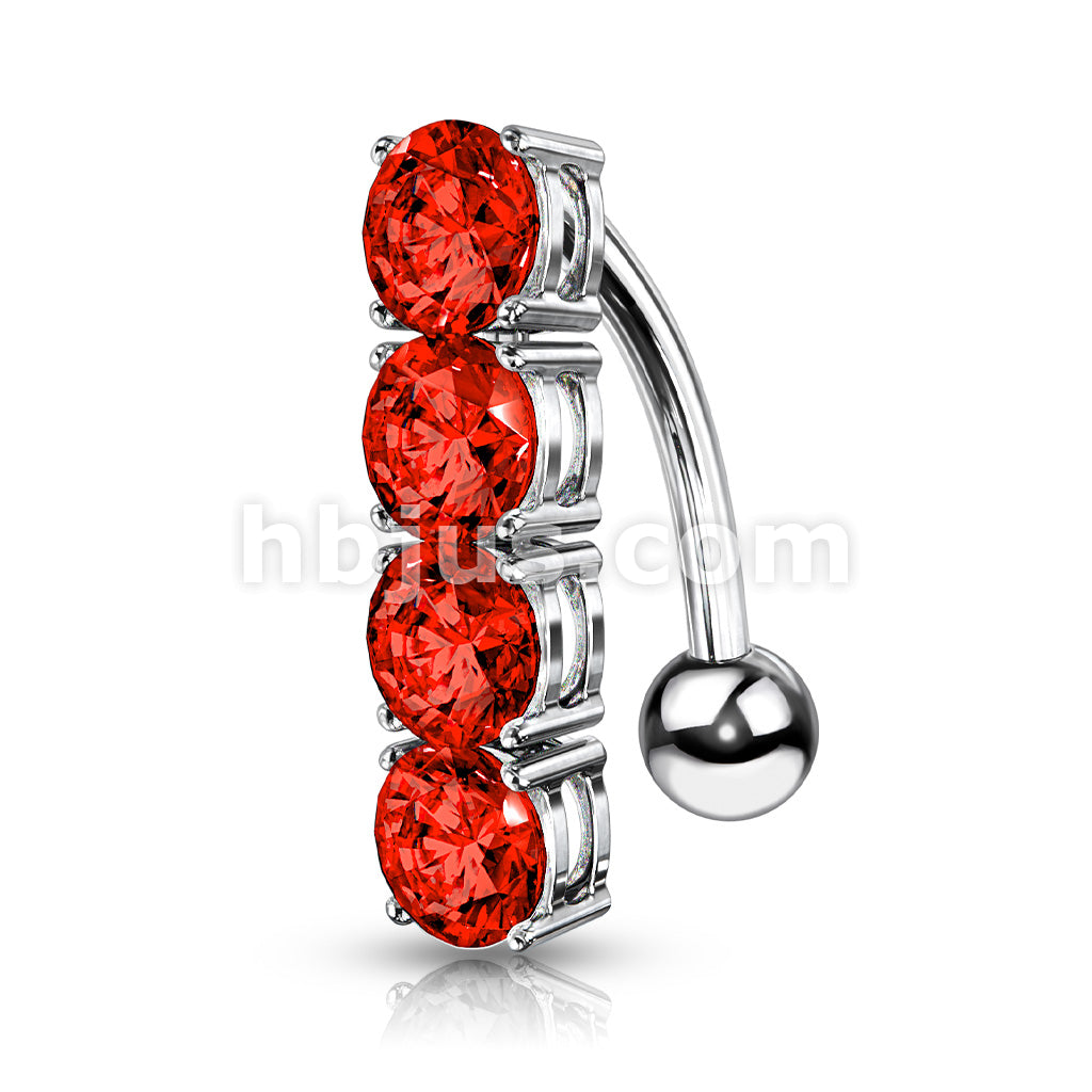 316L Surgical Steel 316L Surgical Steel 4-Gems Top Drop Belly Button Ring - Image 5