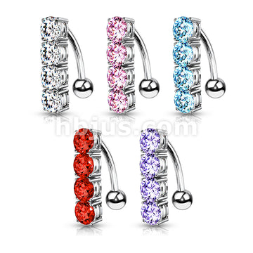 316L Surgical Steel 316L Surgical Steel 4-Gems Top Drop Belly Button Ring - Image 8