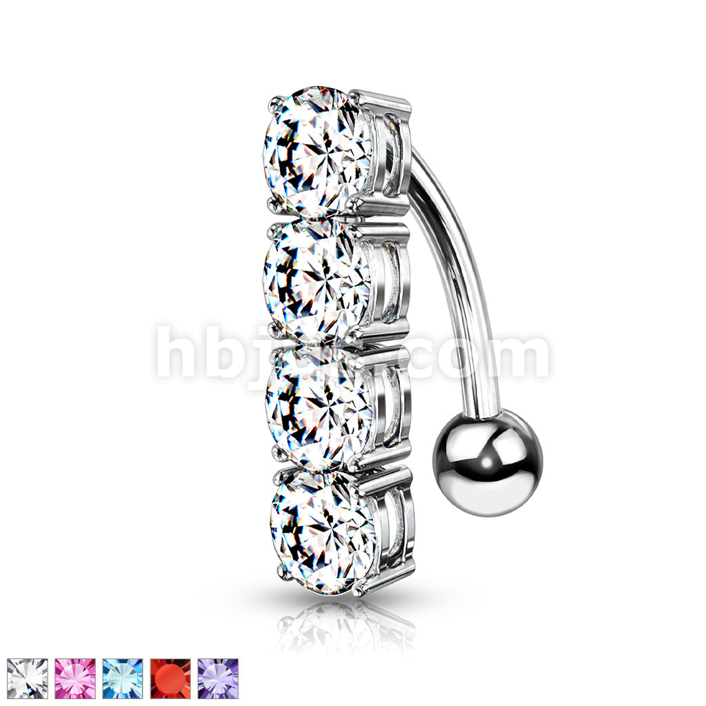 316L Surgical Steel 316L Surgical Steel 4-Gems Top Drop Belly Button Ring