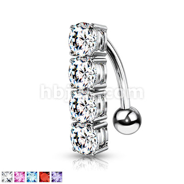 316L Surgical Steel 316L Surgical Steel 4-Gems Top Drop Belly Button Ring