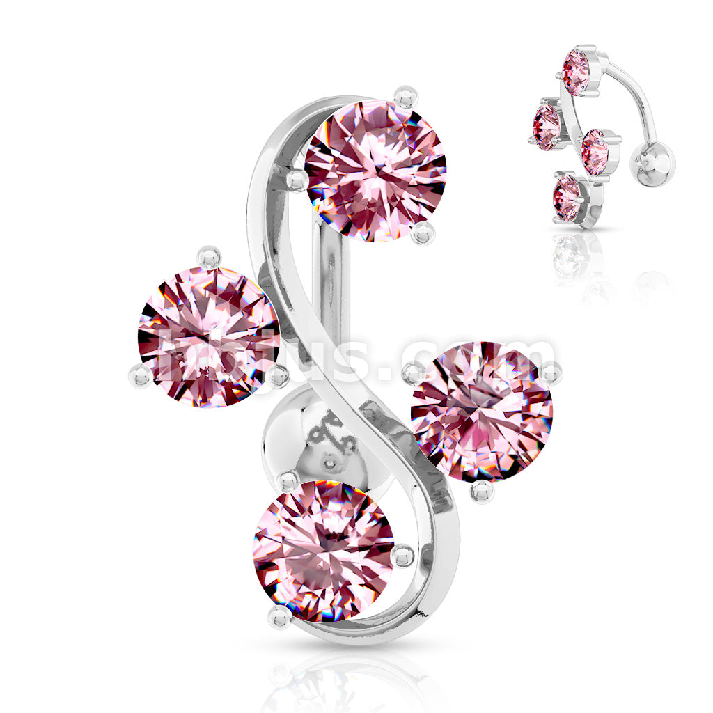 316L Surgical Steel 316L Surgical Steel 4-Gem Vine Belly Button Ring - Image 3