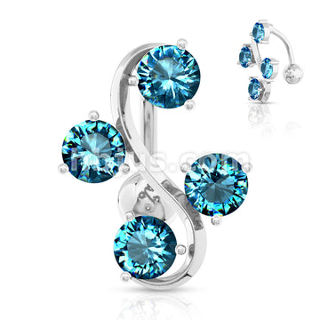 316L Surgical Steel 316L Surgical Steel 4-Gem Vine Belly Button Ring - Image 4