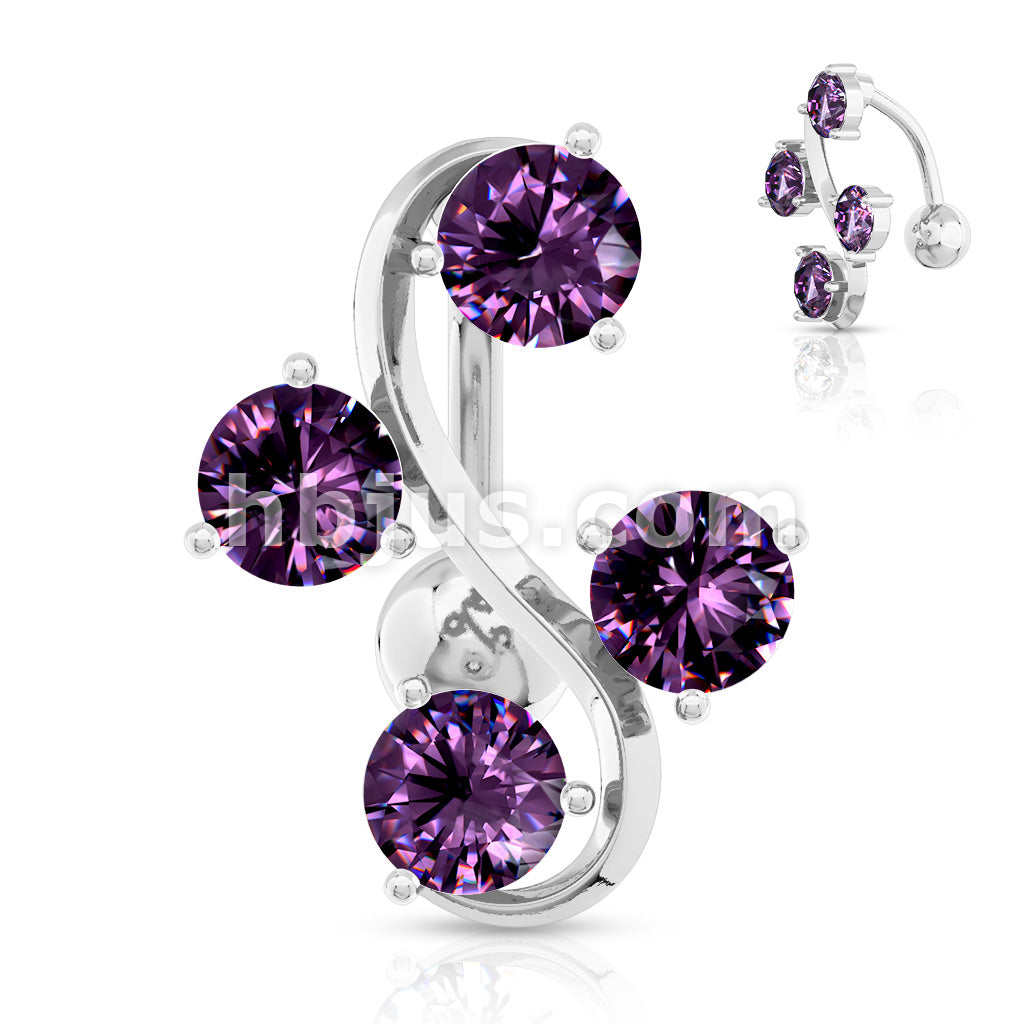 316L Surgical Steel 316L Surgical Steel 4-Gem Vine Belly Button Ring - Image 5