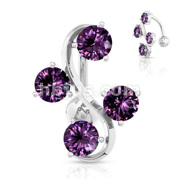 316L Surgical Steel 316L Surgical Steel 4-Gem Vine Belly Button Ring - Image 5