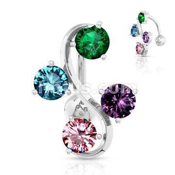 316L Surgical Steel 316L Surgical Steel 4-Gem Vine Belly Button Ring - Image 6