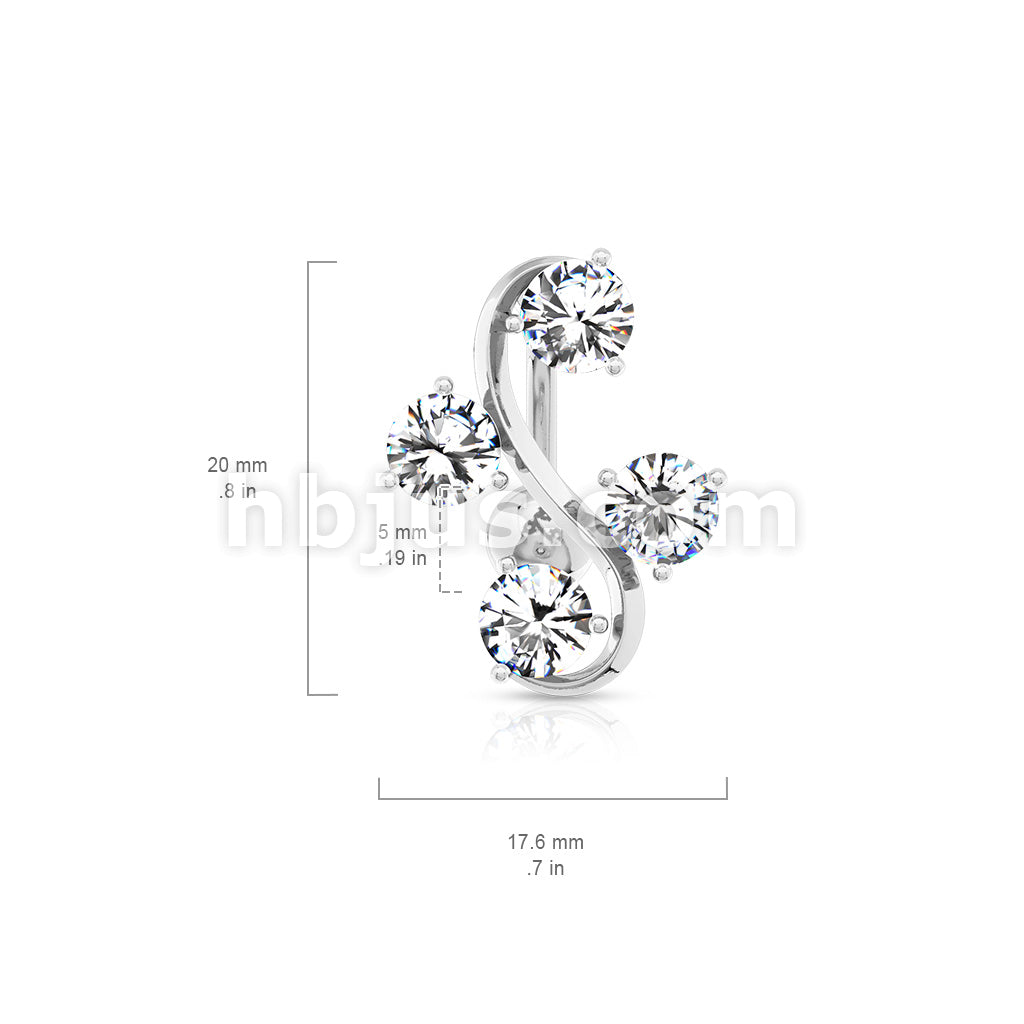 316L Surgical Steel 316L Surgical Steel 4-Gem Vine Belly Button Ring - Image 7