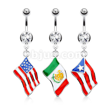 316L Surgical Steel 316L Surgical Steel National Flag Dangle Double...