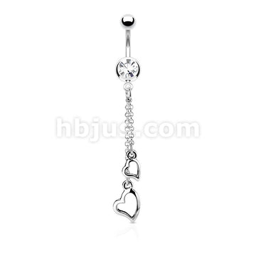 316L Surgical Steel 316L Surgical Steel Two Heart Chain Dangle Belly... - Image 2