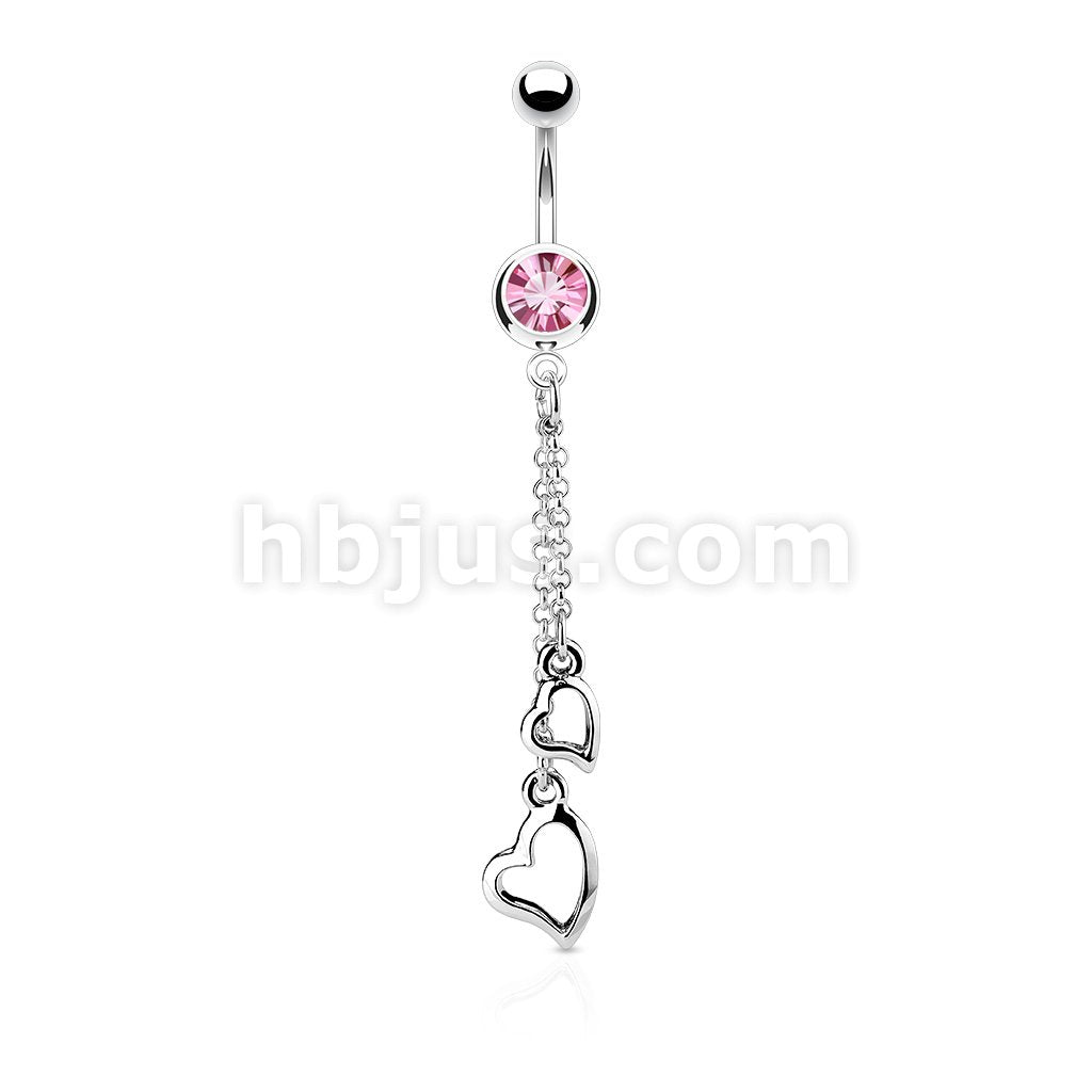 316L Surgical Steel 316L Surgical Steel Two Heart Chain Dangle Belly... - Image 3