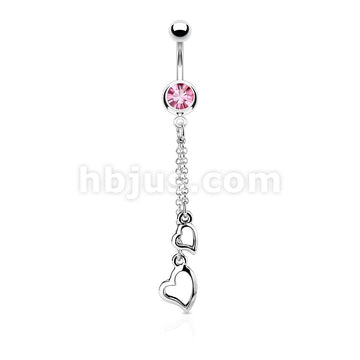 316L Surgical Steel 316L Surgical Steel Two Heart Chain Dangle Belly... - Image 3