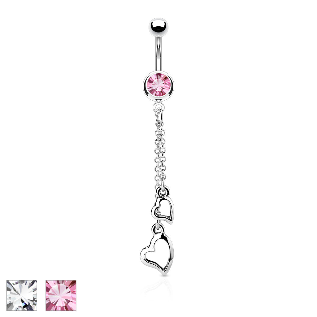 316L Surgical Steel 316L Surgical Steel Two Heart Chain Dangle Belly...