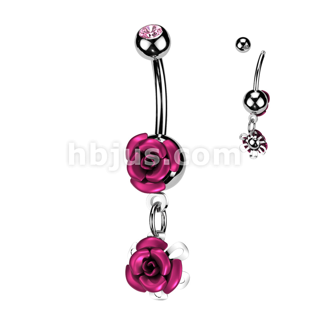 316L Surgical Steel 316L Surgical Steel Double Metal Rose Gem Ball... - Image 4