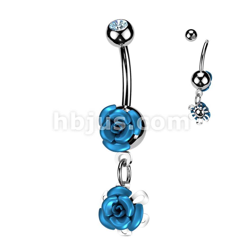 316L Surgical Steel 316L Surgical Steel Double Metal Rose Gem Ball... - Image 5