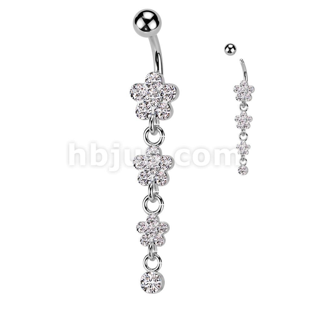 316L Surgical Steel 316L Surgical Steel Flower Petal Gem Paved Dangle... - Image 2