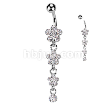 316L Surgical Steel 316L Surgical Steel Flower Petal Gem Paved Dangle... - Image 2