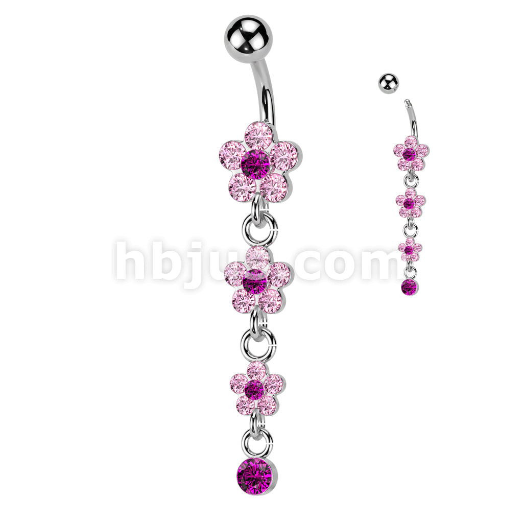316L Surgical Steel 316L Surgical Steel Flower Petal Gem Paved Dangle... - Image 3