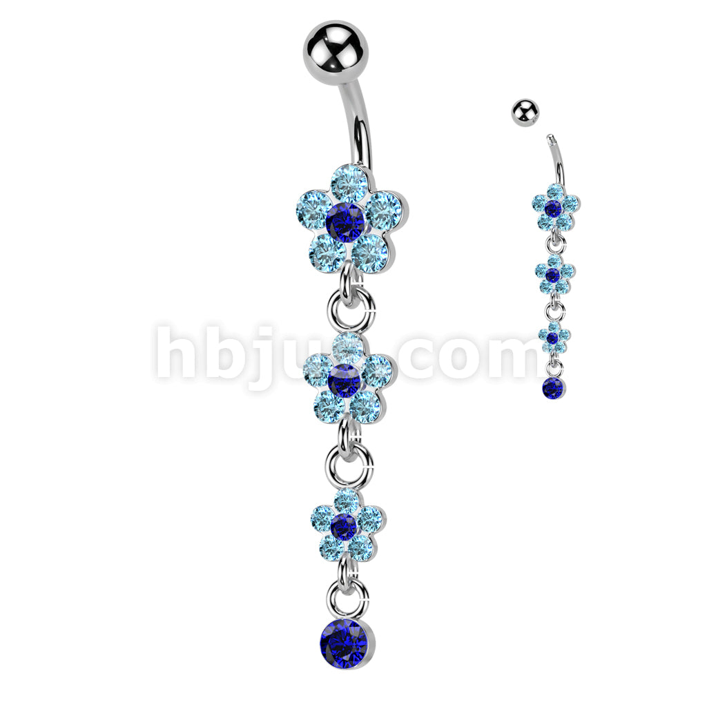 316L Surgical Steel 316L Surgical Steel Flower Petal Gem Paved Dangle... - Image 4