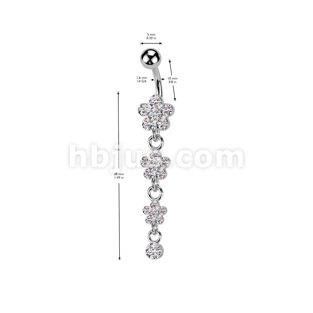 316L Surgical Steel 316L Surgical Steel Flower Petal Gem Paved Dangle... - Image 5