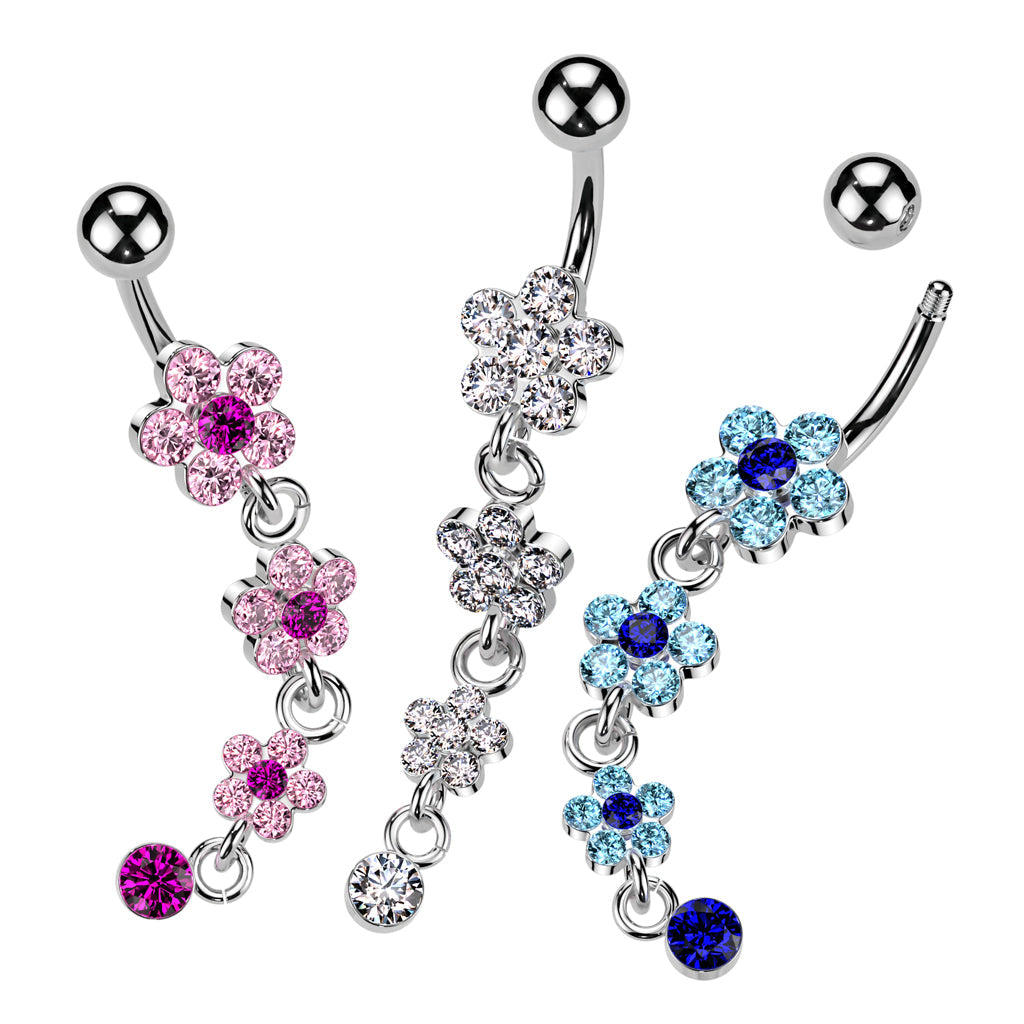 316L Surgical Steel 316L Surgical Steel Flower Petal Gem Paved Dangle...