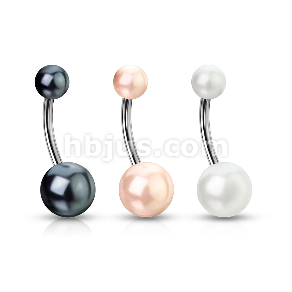 316L Surgical Steel Imitation Pearl Belly Button Ring - Image 6