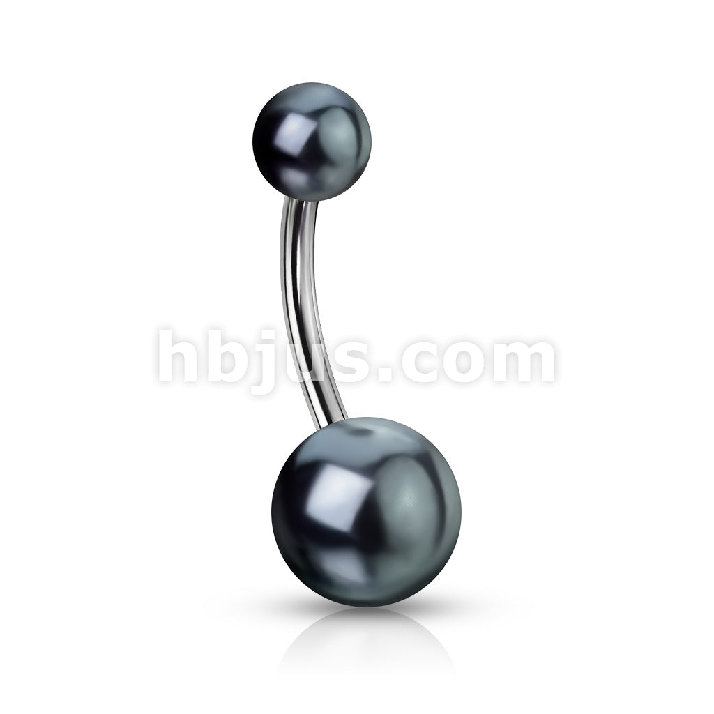316L Surgical Steel Imitation Pearl Belly Button Ring - Image 2