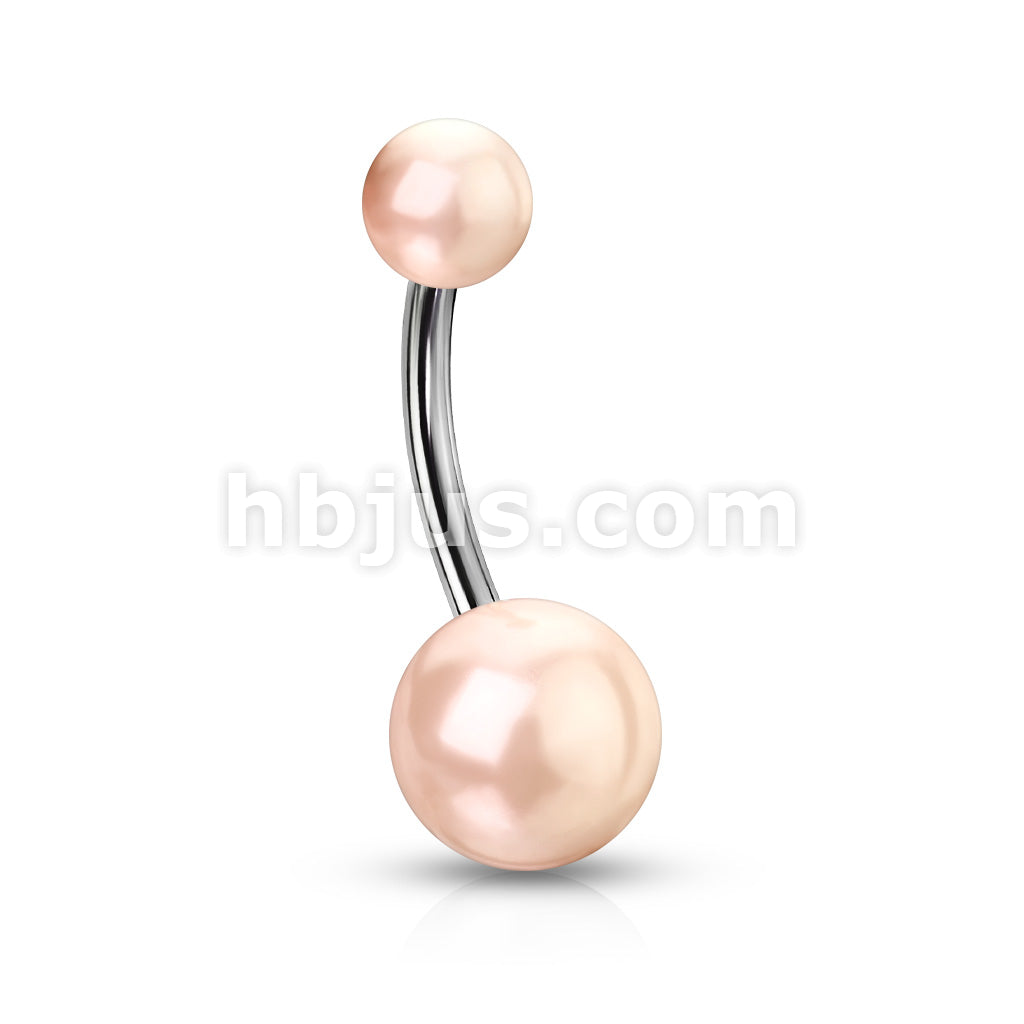 316L Surgical Steel Imitation Pearl Belly Button Ring - Image 3