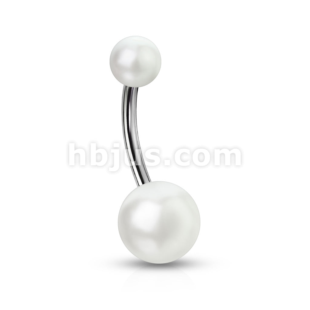 316L Surgical Steel Imitation Pearl Belly Button Ring - Image 4