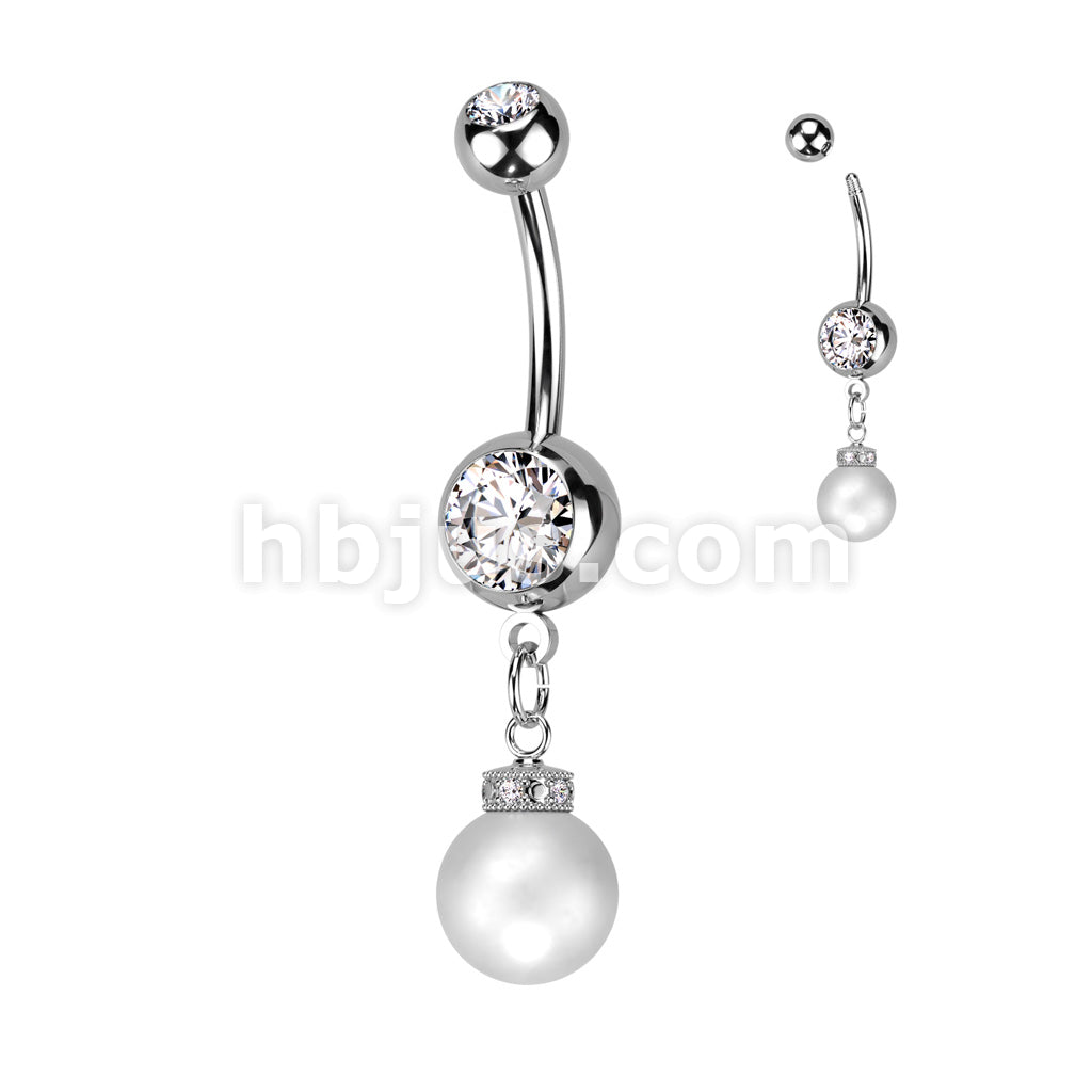 316L Surgical Steel 316L Surgical Steel Double Jeweled Gem With Pearl... - Image 2