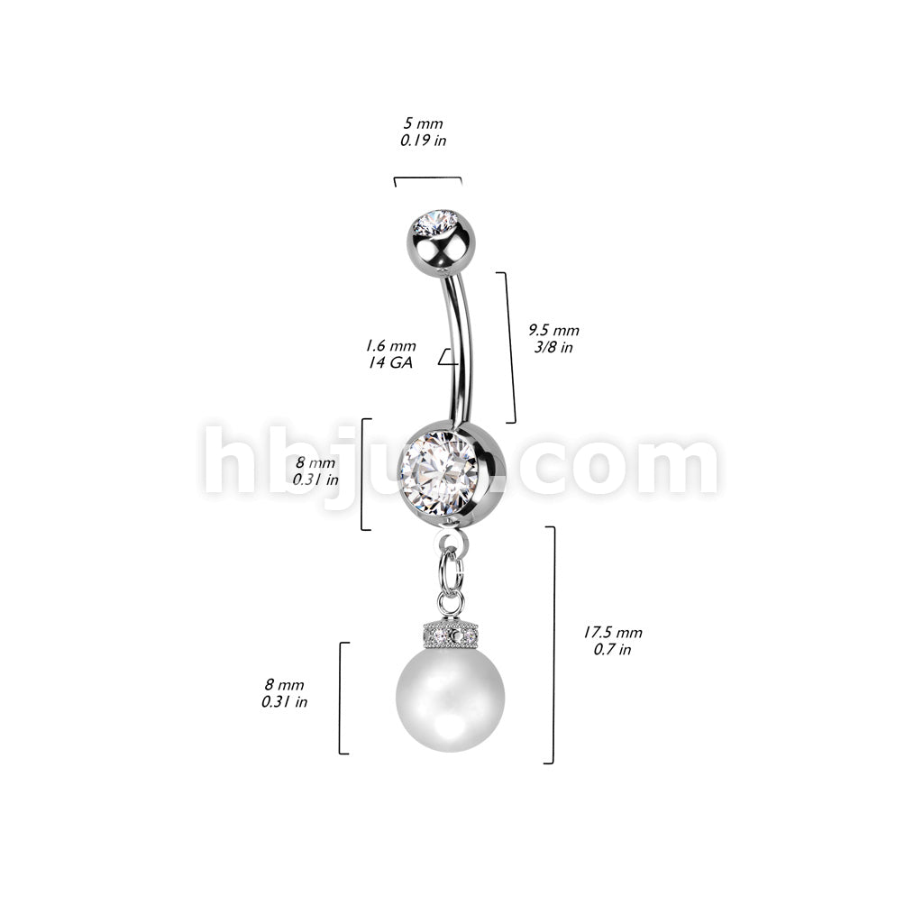 316L Surgical Steel 316L Surgical Steel Double Jeweled Gem With Pearl... - Image 3