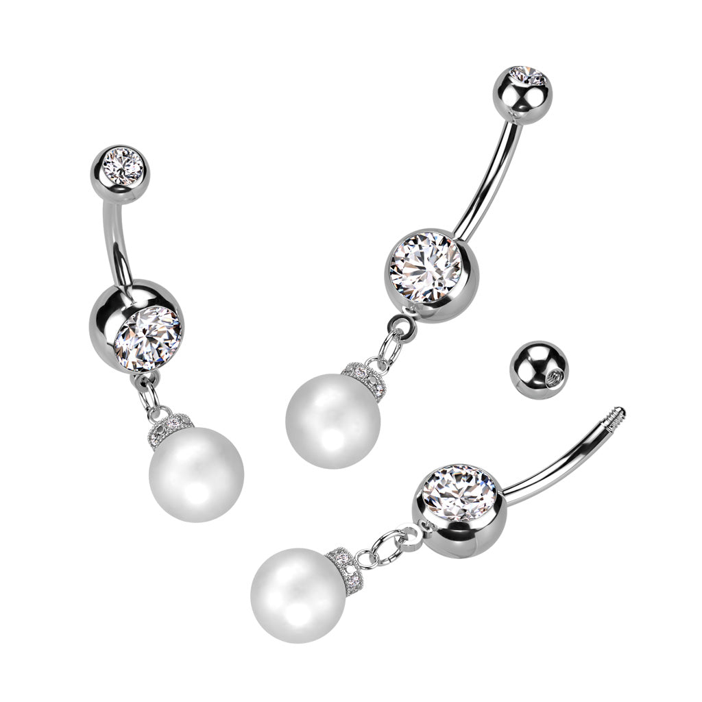 316L Surgical Steel 316L Surgical Steel Double Jeweled Gem With Pearl...