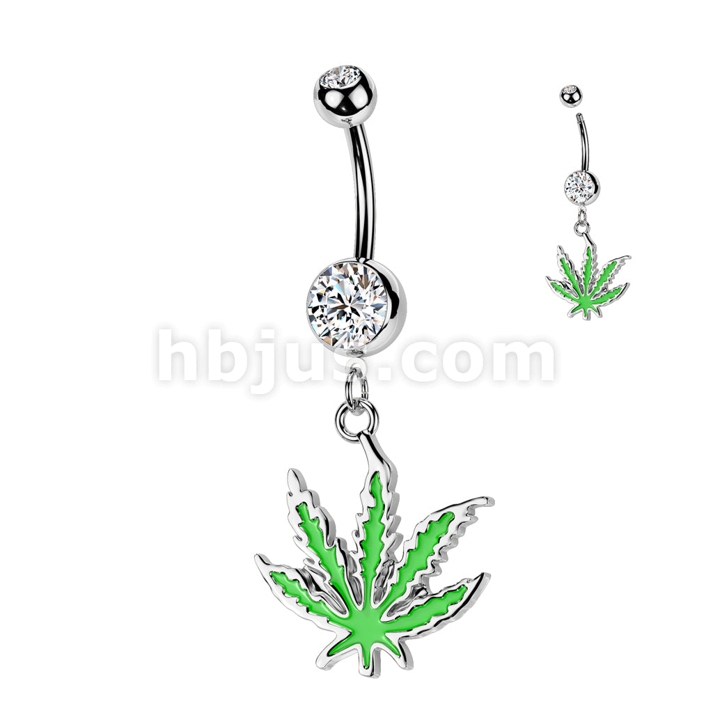 316L Surgical Steel 316L Surgical Steel Pot Leaf Dangle Belly Button Ring - Image 2
