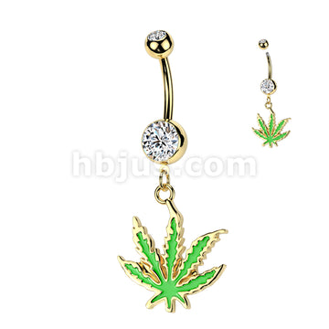 316L Surgical Steel 316L Surgical Steel Pot Leaf Dangle Belly Button Ring - Image 3