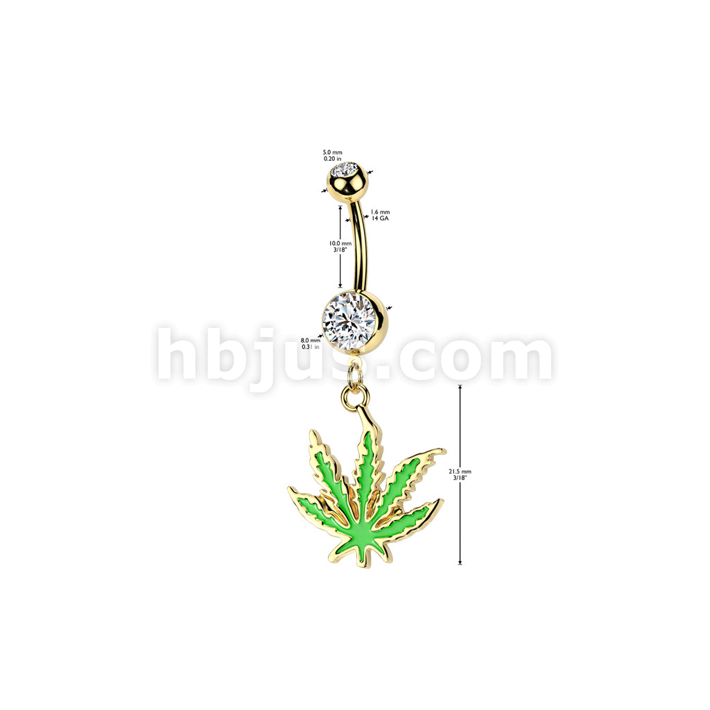 316L Surgical Steel 316L Surgical Steel Pot Leaf Dangle Belly Button Ring - Image 4