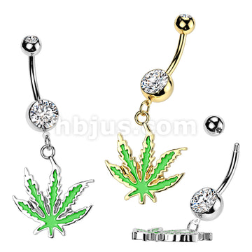 316L Surgical Steel 316L Surgical Steel Pot Leaf Dangle Belly Button Ring