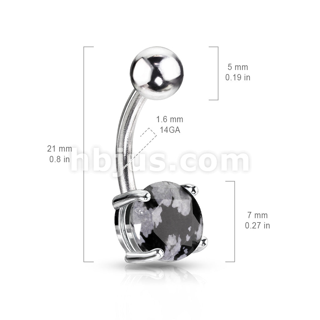 316L Surgical Steel Snow Obsidian Semi Precious Stone Navel 316L... - Image 2