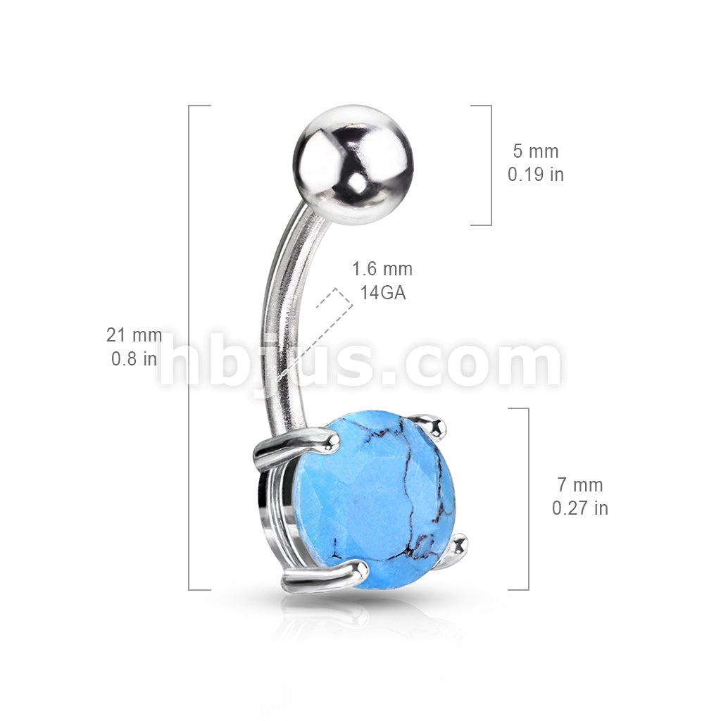 316L Surgical Steel Turquoise Semi Precious Stone Prong Set Navel 316L... - Image 2