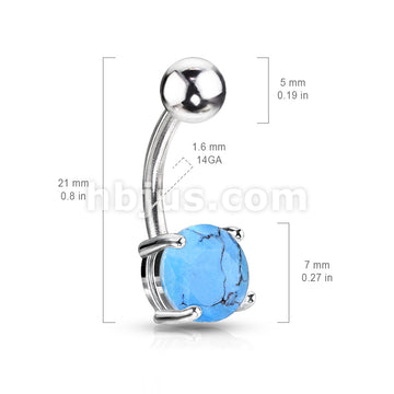 316L Surgical Steel Turquoise Semi Precious Stone Prong Set Navel 316L... - Image 2