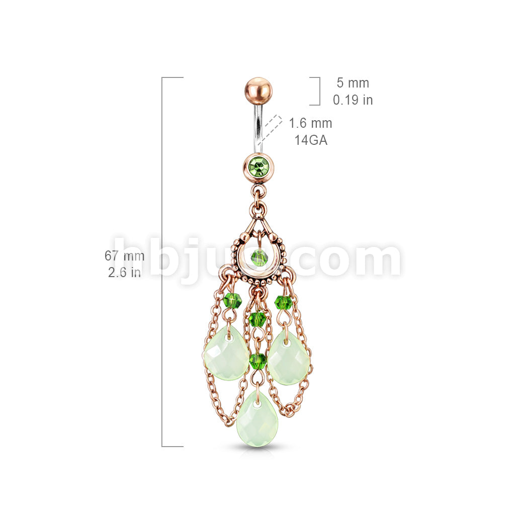 316L Surgical Steel Vintage Navel Ring With Peridot , Beads  and 3-Pear... - Image 2
