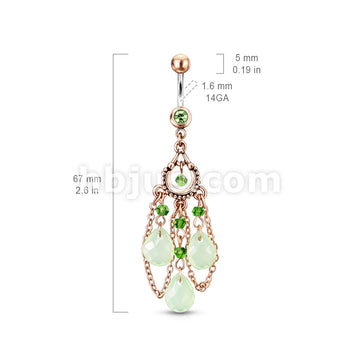 316L Surgical Steel Vintage Navel Ring With Peridot , Beads  and 3-Pear... - Image 2