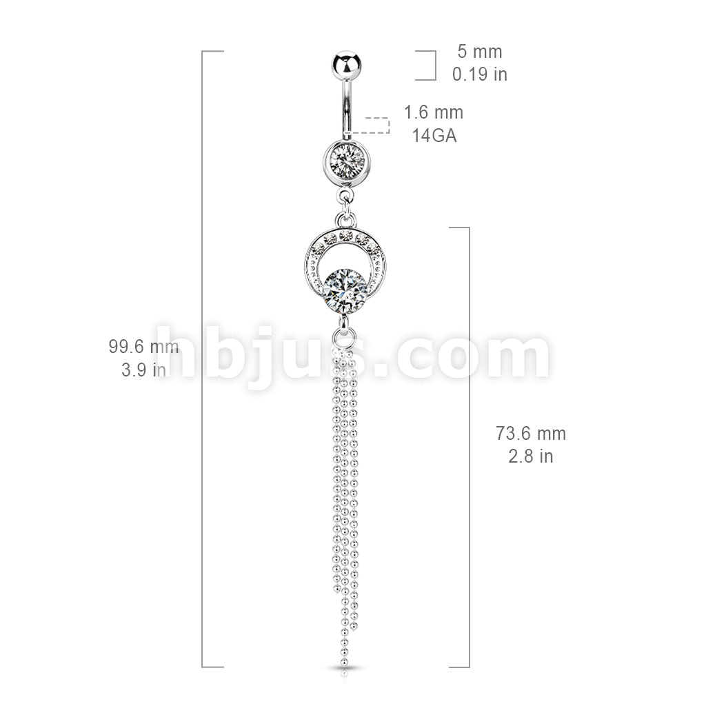 316L Surgical Steel 316L Surgical Steel Circle Gem 3 Chain Dangle Belly... - Image 3